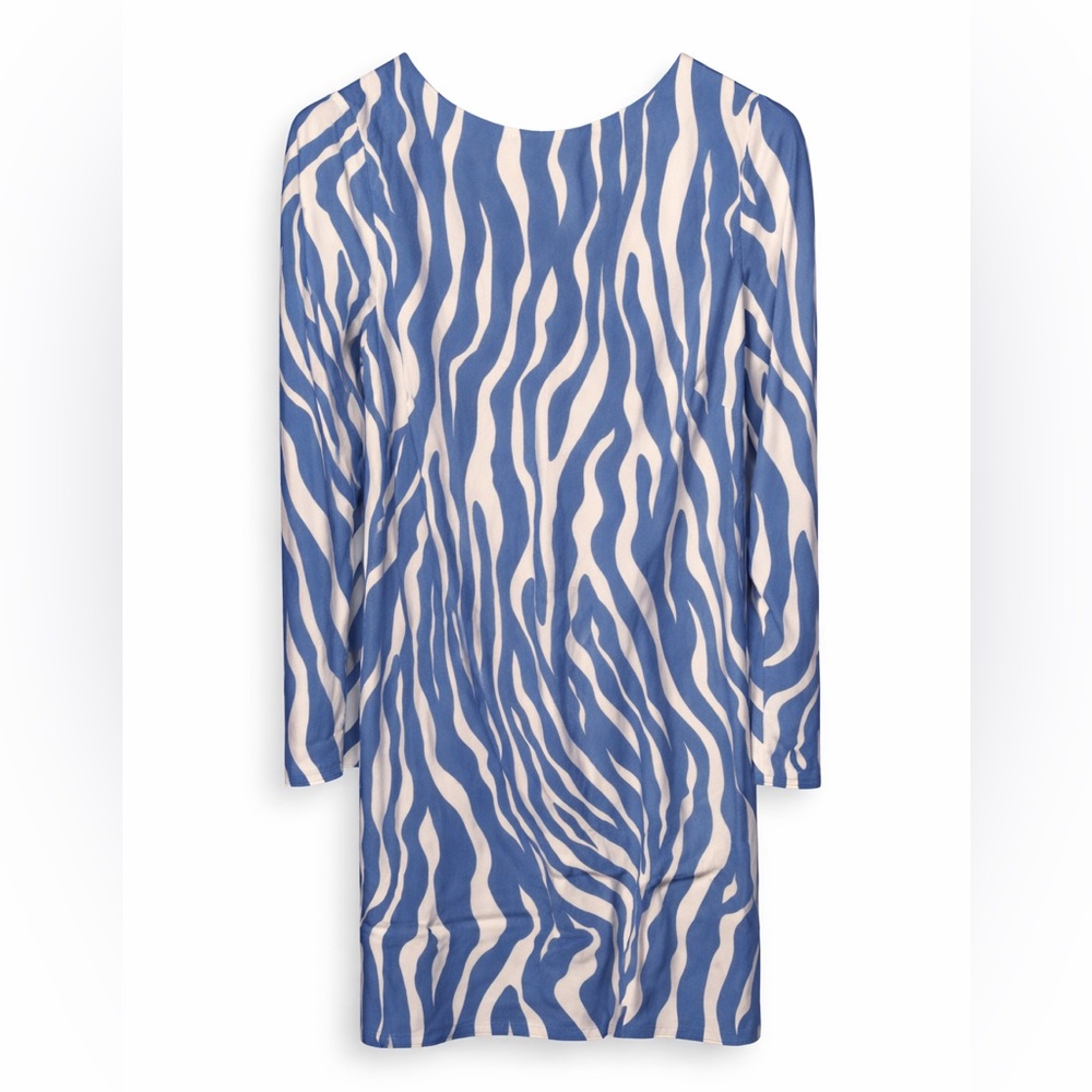 NWT Abercrombie & Fitch Blue and Cream Zebra-Print Long-Sleeve Mini Dress